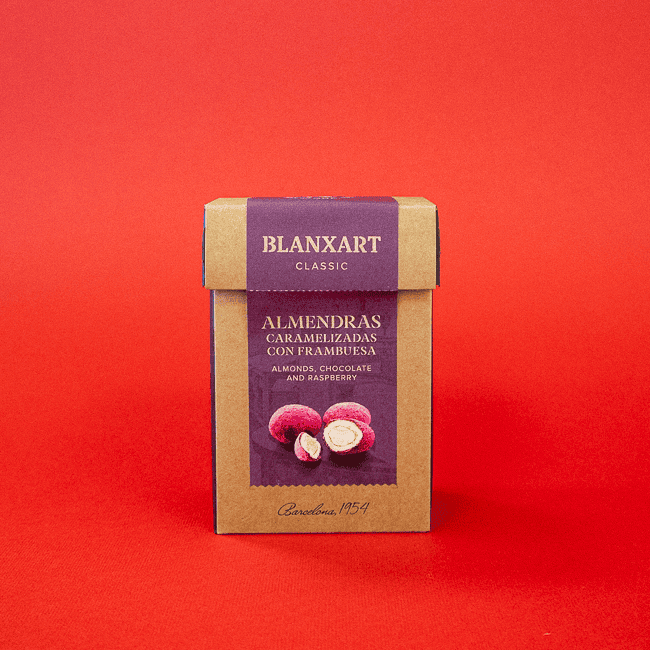 Almendras caramerlizadas con frambuesa 100g Blanxart