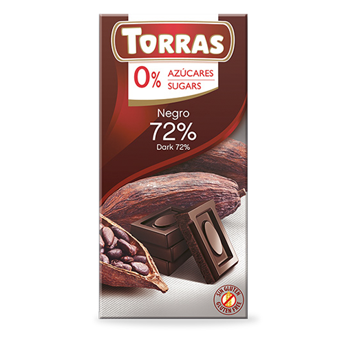 Chocolate Negro 72% s/azúcares 75g Torras