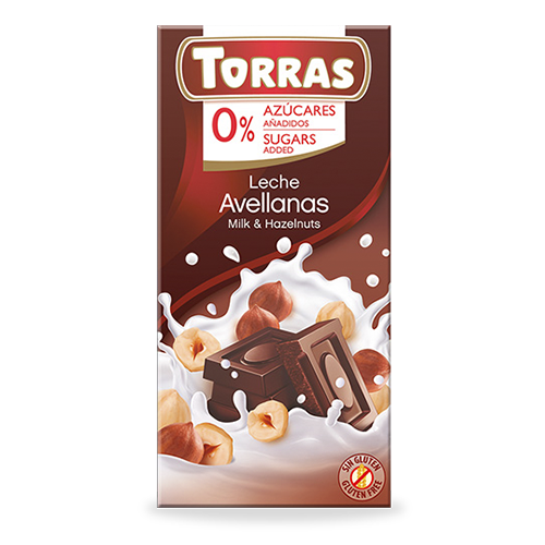 Chocolate con Leche y Avellanas s/azúcares 75g Torras