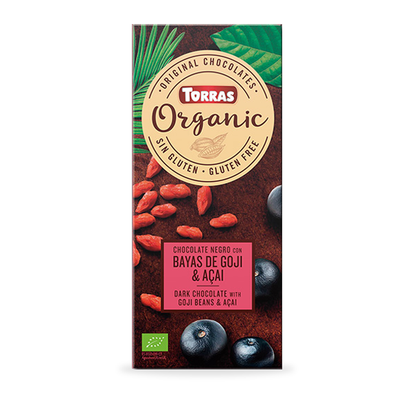 Chocolate Negro Orgánico de Bayas de Goji y Açai (100 g) Torras