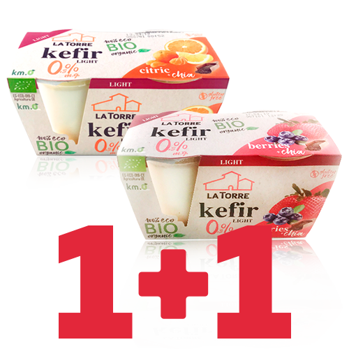 1+1 Kéfir cremoso Desnatado Berries y Chía + Kéfir cremoso Desnatado Cítrico y Chía (2x125g) La Torre