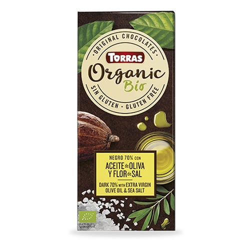 Chocolate Organic Negro 70% Cacao con aceite de oliva y flor de sal (100 g) Torras