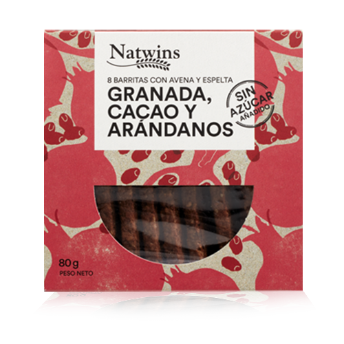 Barrita de Avena con Granada, Cacao y Arándanos (80 g) Natwins