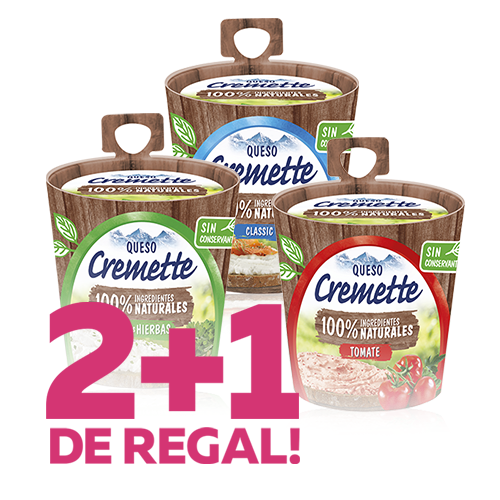 2+1 de regalo Queso para Untar Cremette Premium Hochland (natural, finas hierbas, tomate) 