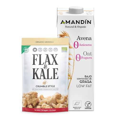 Pack Granola Crumble (Bio 300 g) Flax & Kale + de REGALO Bebida de Avena 0% Azúcares Bio 1L Amandin