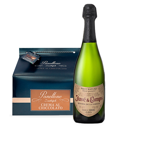 Pack Cava Brut Nature Reserva Familia Bio 75cl Juvé & Camps (D.O Cava) + Panettone Premium Crema di Cioccolato 900g Santangelo 