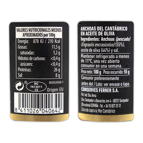 Anchoas del Cantábrico Aceite de Oliva (100 g) Ferrer