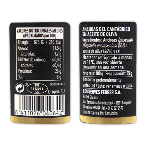 Anxoves del Cantàbric Oli d´Oliva (100 g) Ferrer