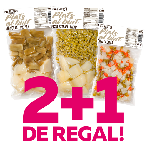 PACK PROMOCIÓ PLATS AL BUIT Cal Fruitós - Per la compra de Patata i Mongeta tendra i Patata i Pèsols + Ensaladilla de REGAL. 