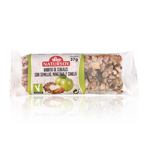 Barreta de Cereals amb Llavors, Poma i Canyella (40 g) Natursoy