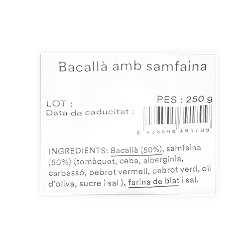 Bacallà amb Samfaina (250 g) Mas el Guiu