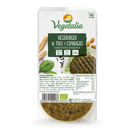 Vegeburguer Tofu i Espinacs Bio (160 g) Vegetalia
