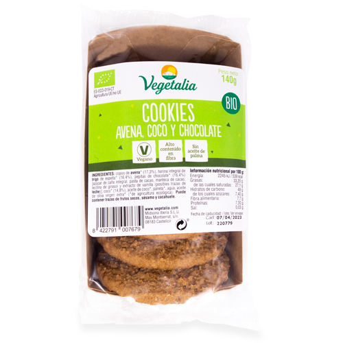 Cookies de Avena, Coco y Chocolate Bio (140g) Vegetalia 