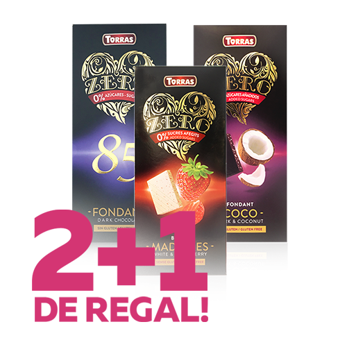 2+1 de Regal Xocolates Zero Torras (85%, Blanca Maduixa, Negra Coco)