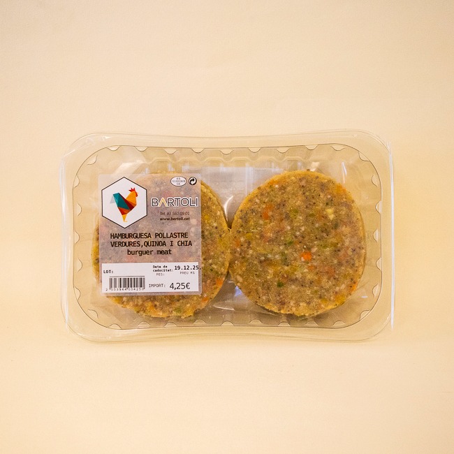 Hamburguesa de Pollastre amb Verdures, Quinoa i Xia ( 4 u) Bartolí