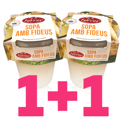 1+1 Sopa Brou de Pollastre amb Fideus (495 g) Ferrer 
