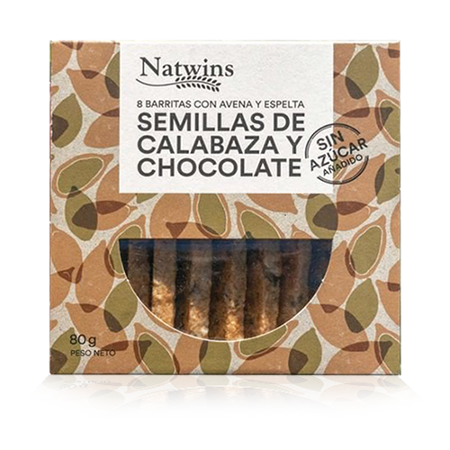 Barreta de Civada amb Llavors de Carbassa i Xocolata (80 g) Natwins