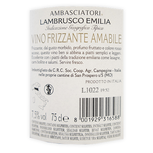 Vino Lambrusco Emilia Ambasciatori Tinto