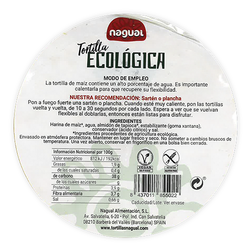 Tortilla de Maíz Bio 6u Nagual