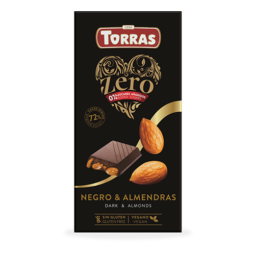 Xocolata Zero Negra 72% amb Ametlles 150g Torras