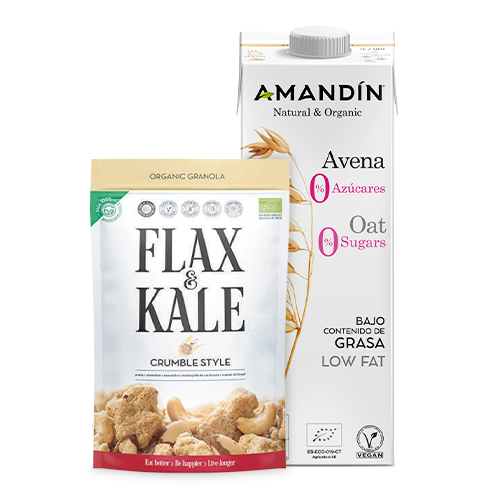 Pack Granola Crumble (Bio 300 g) Flax & Kale + de REGAL Beguda de Civada 0% Sucres Bio 1L Amandin