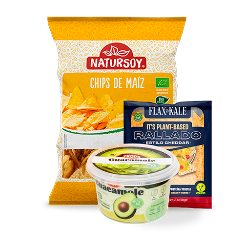 Pack Xips de Blat de Moro + Guacamole Realfooding + Formatge vegà ratllat cheddar