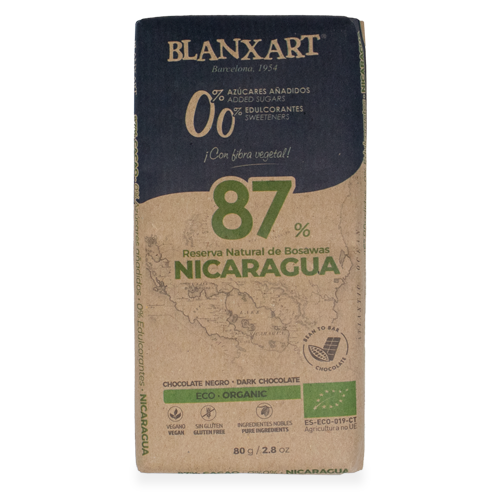 Chocolate S/Azúcares Negro 87% Nicaragua Bio 80g Blanxart