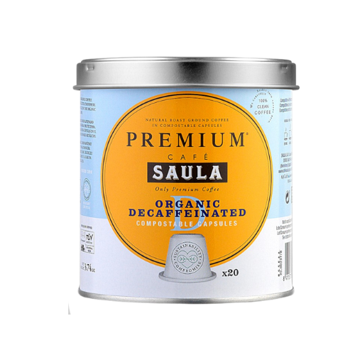 Café Cápsulas Premium Descafeinado Bio Lata 20u Saula