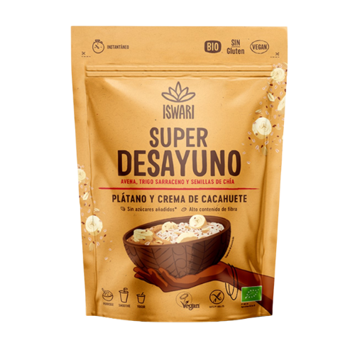 Super Desayuno Plátano y Crema de Cacahuete Bio 360g Iswari