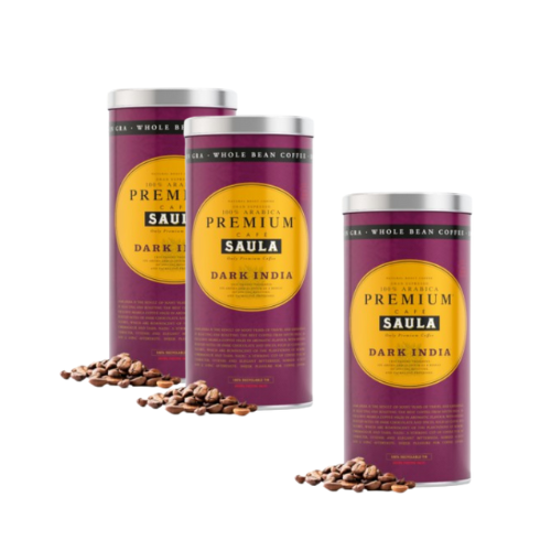 Pack 2+1 de Regalo Café Grano Gran Espresso Premium Dark India Lata 500g Saula